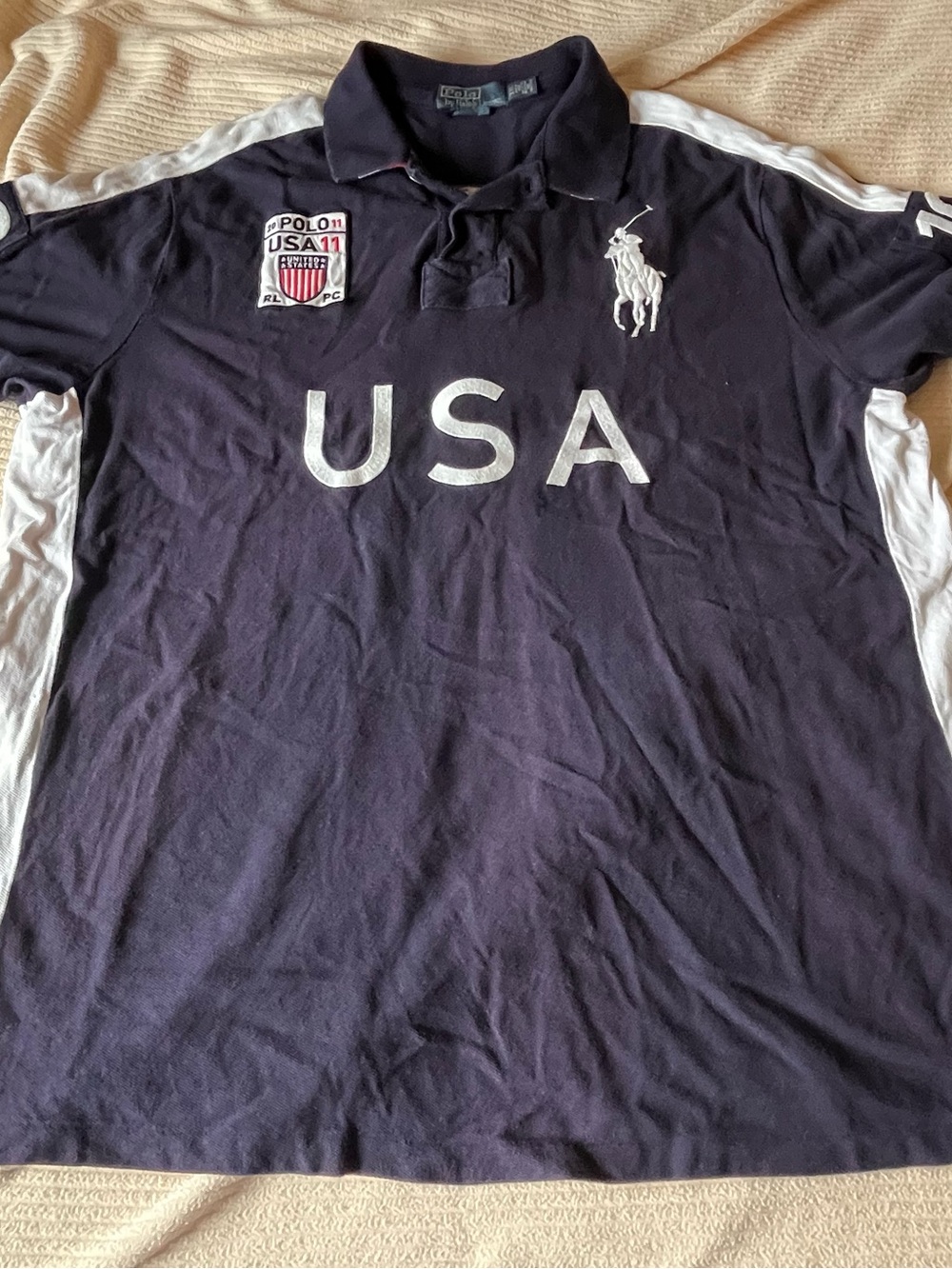 Vintage Men’s Polo Ralph Lauren Rugby Polo Tshirt XXL USA Horse Navy Blue
